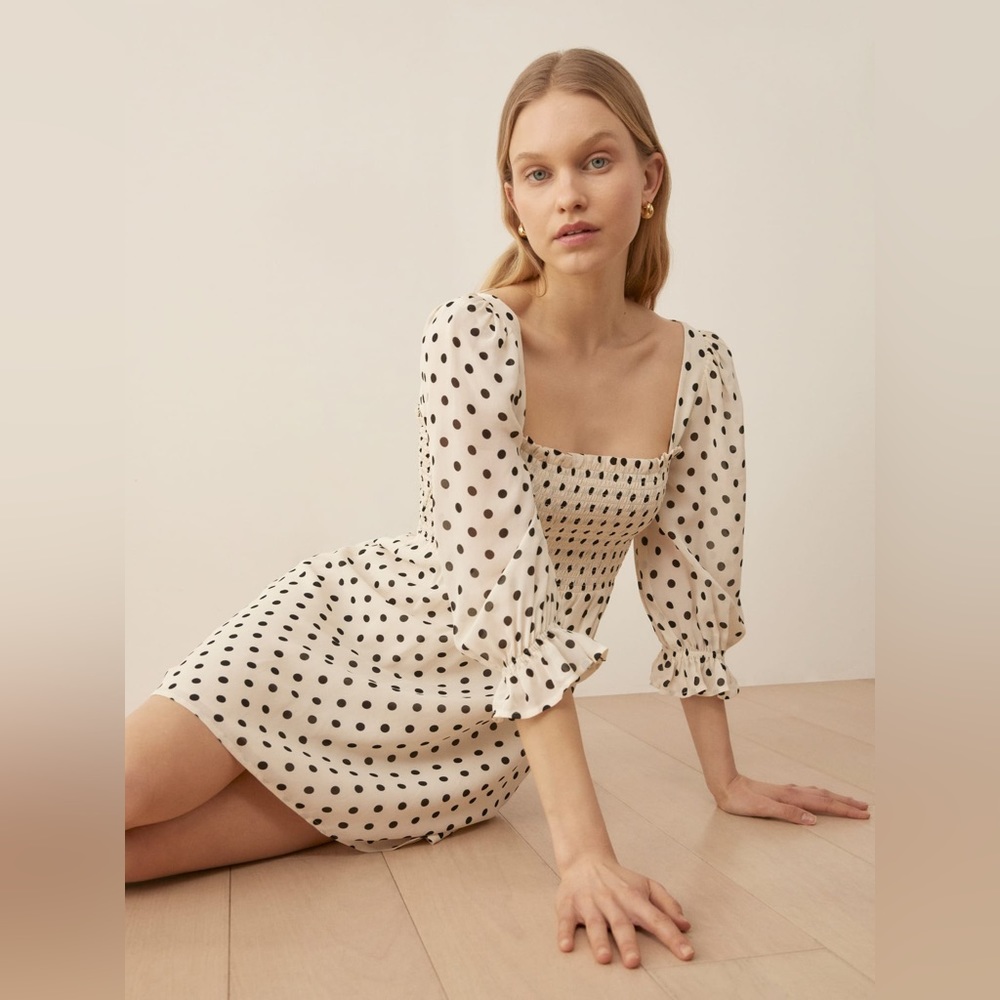 REFORMATION Zaria polka-dot crepe mini dress